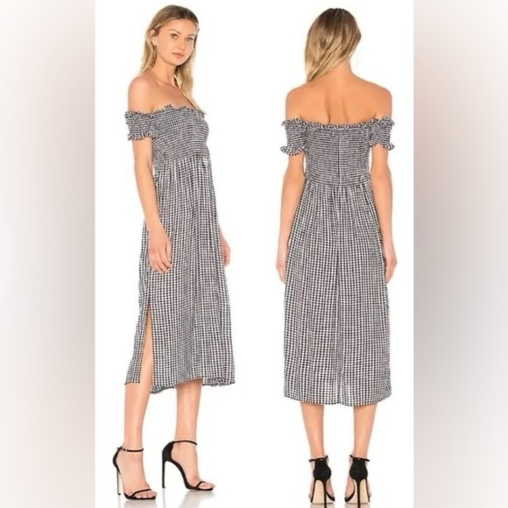 Bardot Black and White Off-Shoulder Gingham Dress Size Small
